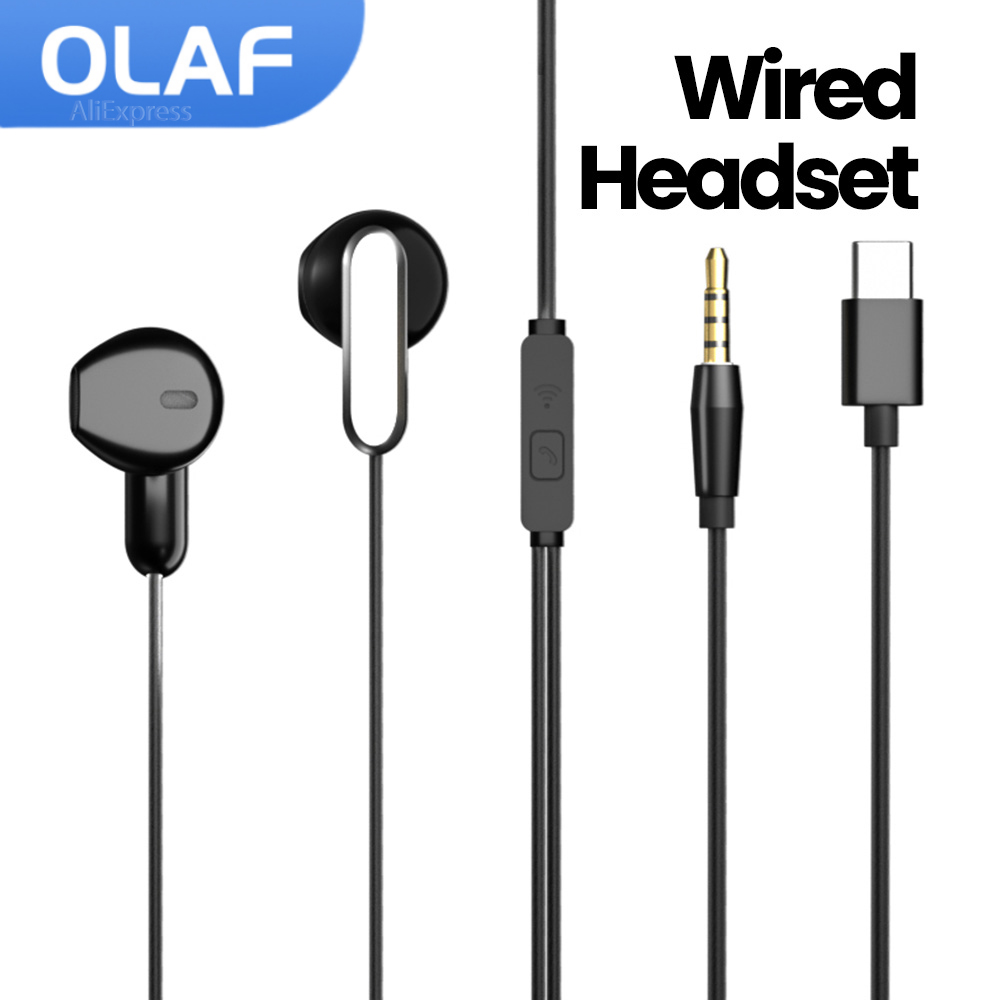 Type C Wired Earphones With Mic - OLAF Fones de ouvido intra-auriculares com
