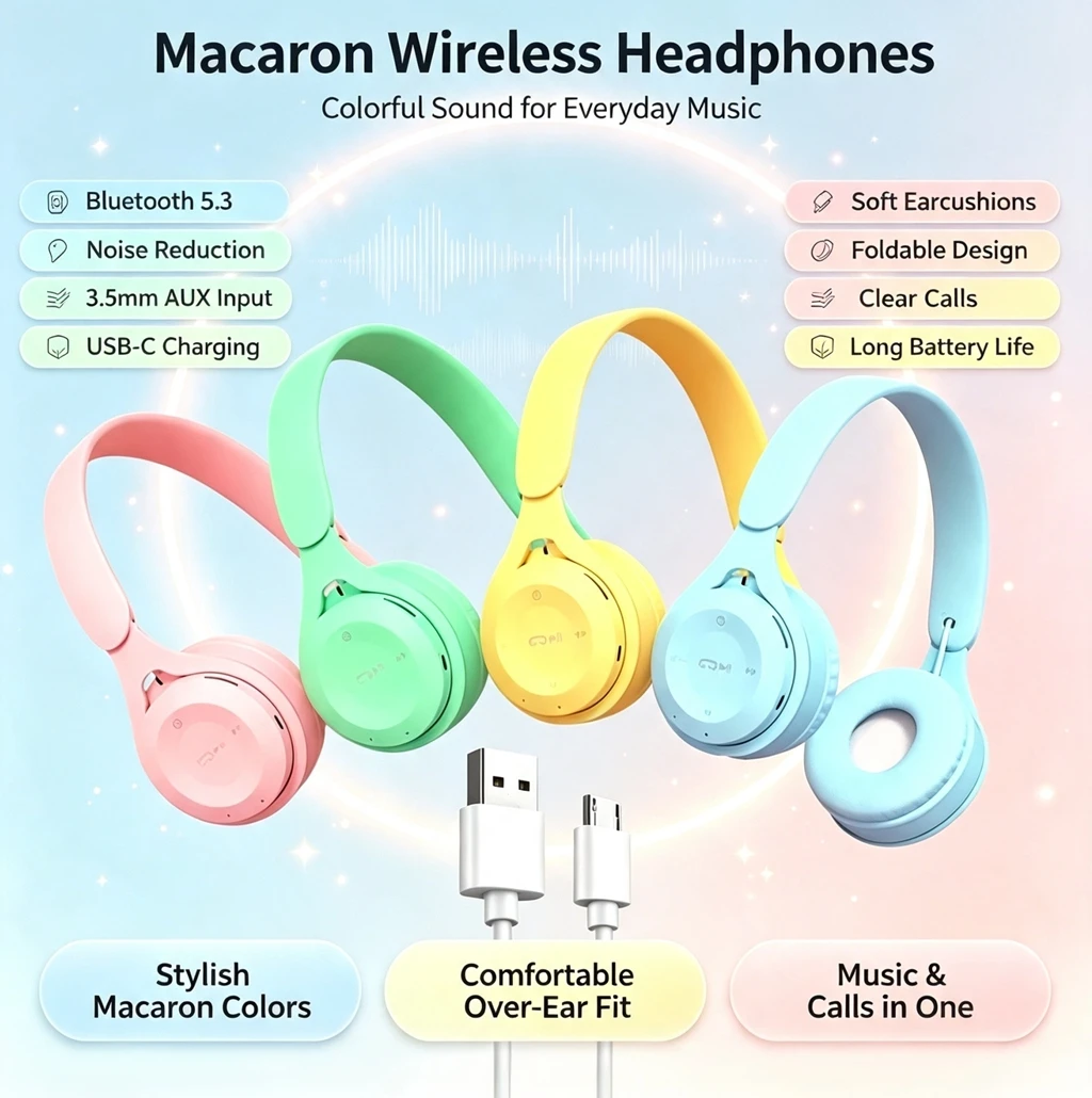 Anc Wireless Over Ear Headphones - Fones de Ouvido Bluetooth 5.0 Dobráveis,