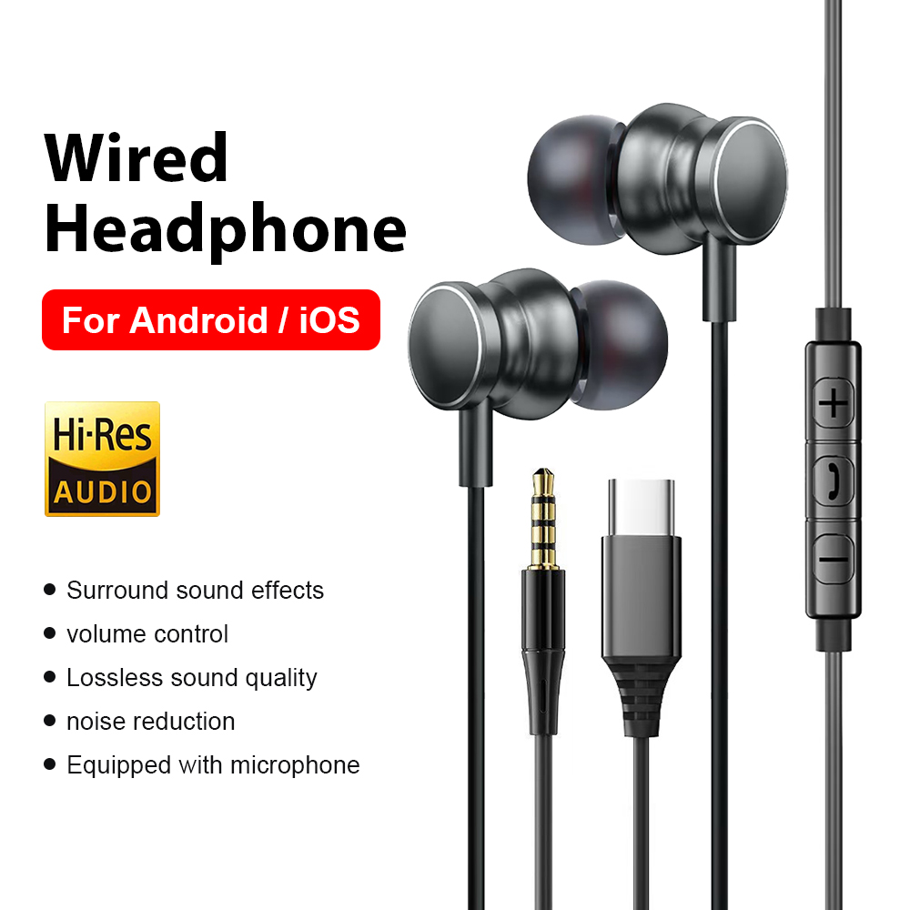 Type C Wired Earphones With Mic - Tipo c com fio fones de